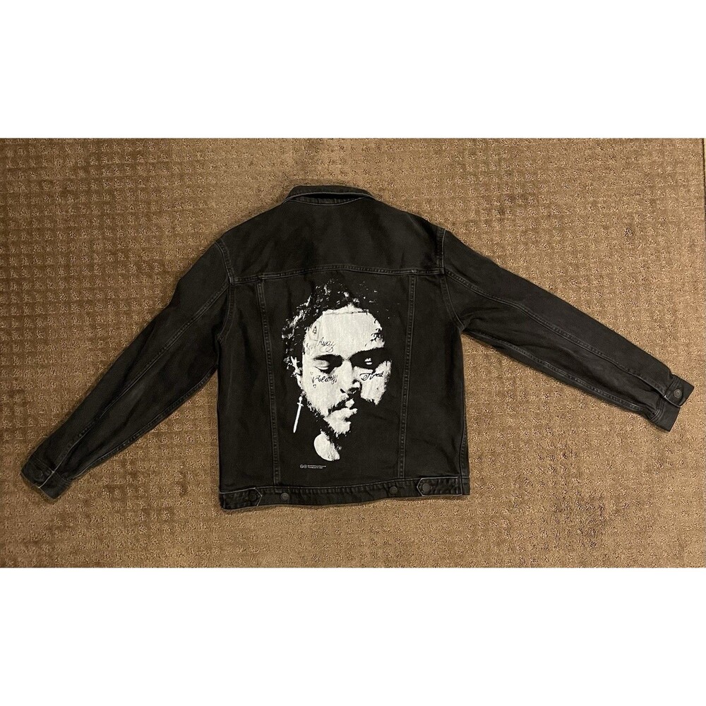 Post Malone Denim Jacket Men's Size Medium Black H&M Limited Concert Tour Posty